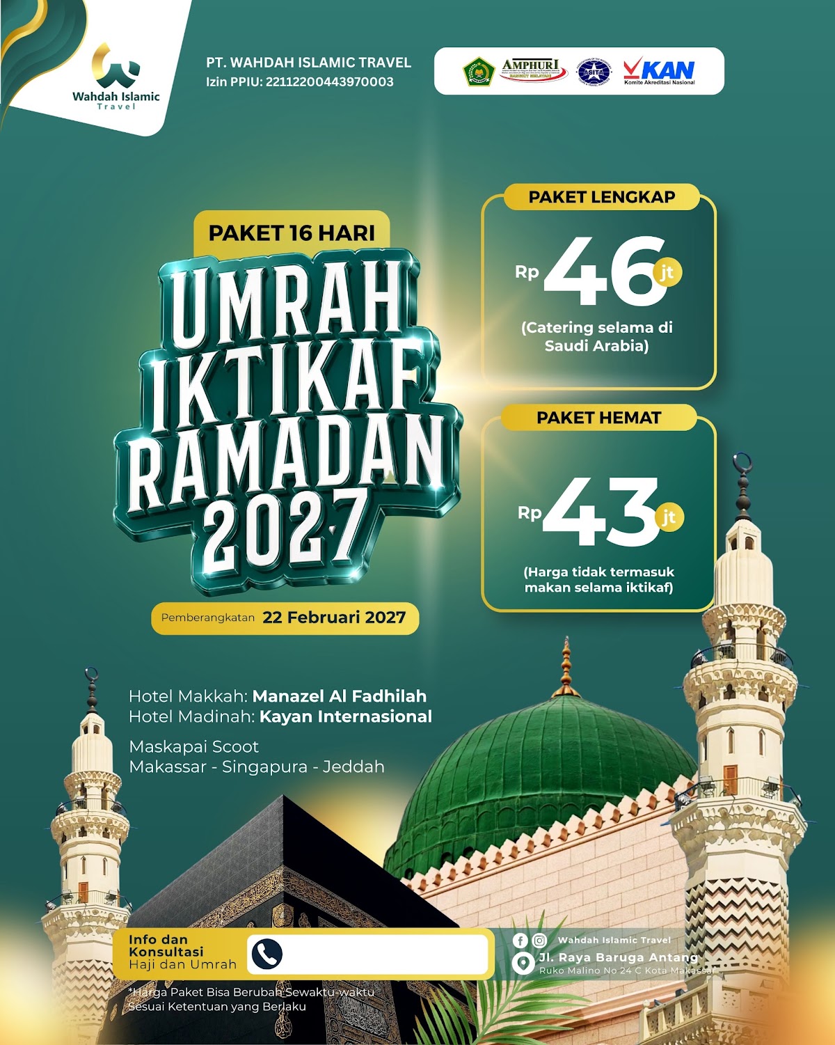 Umrah Iktikaf Ramadhan 2027 — 16 Hari