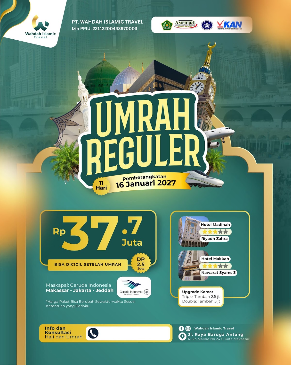 Umrah Reguler 16 Januari 2027 — 13 Hari